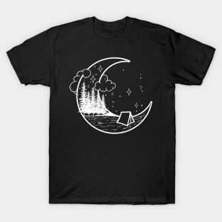 Tent in the moon forest creative handdrawn Gift T-Shirt